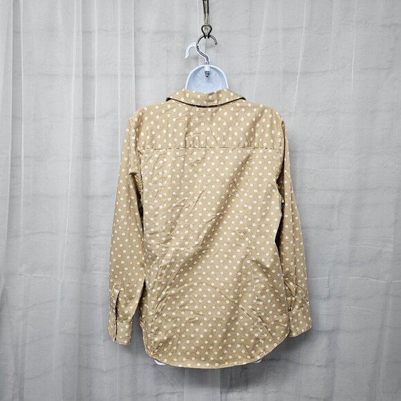 Lane Bryant Tan White Polka Dot Blouse Beaded Button-Down 16 - Picture 8 of 12